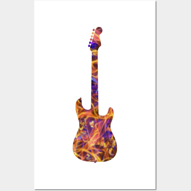 Yellow on Purple Flame Guitar Silhouette Wall Art by gkillerb